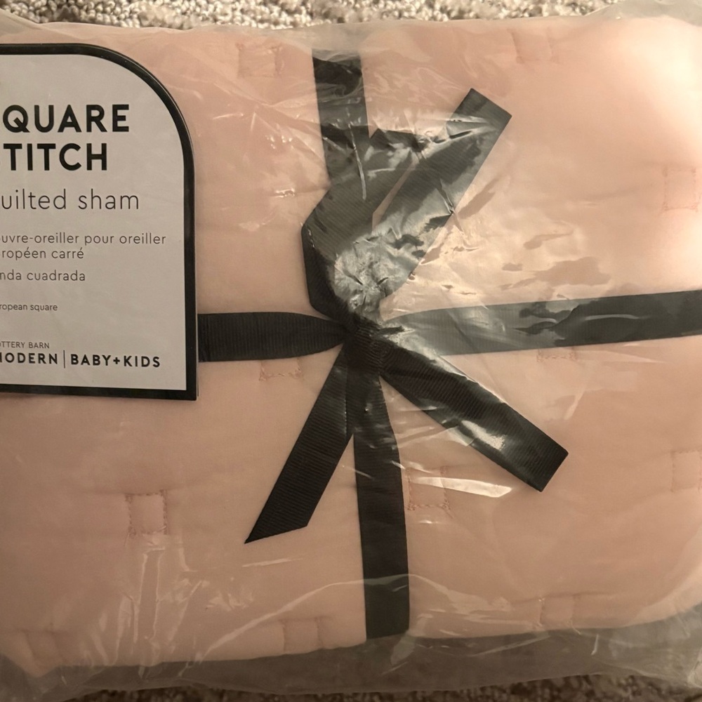Pottery Barn Kids Pink Square Stitch EURO Quilted Sham - Picture 4 of 8